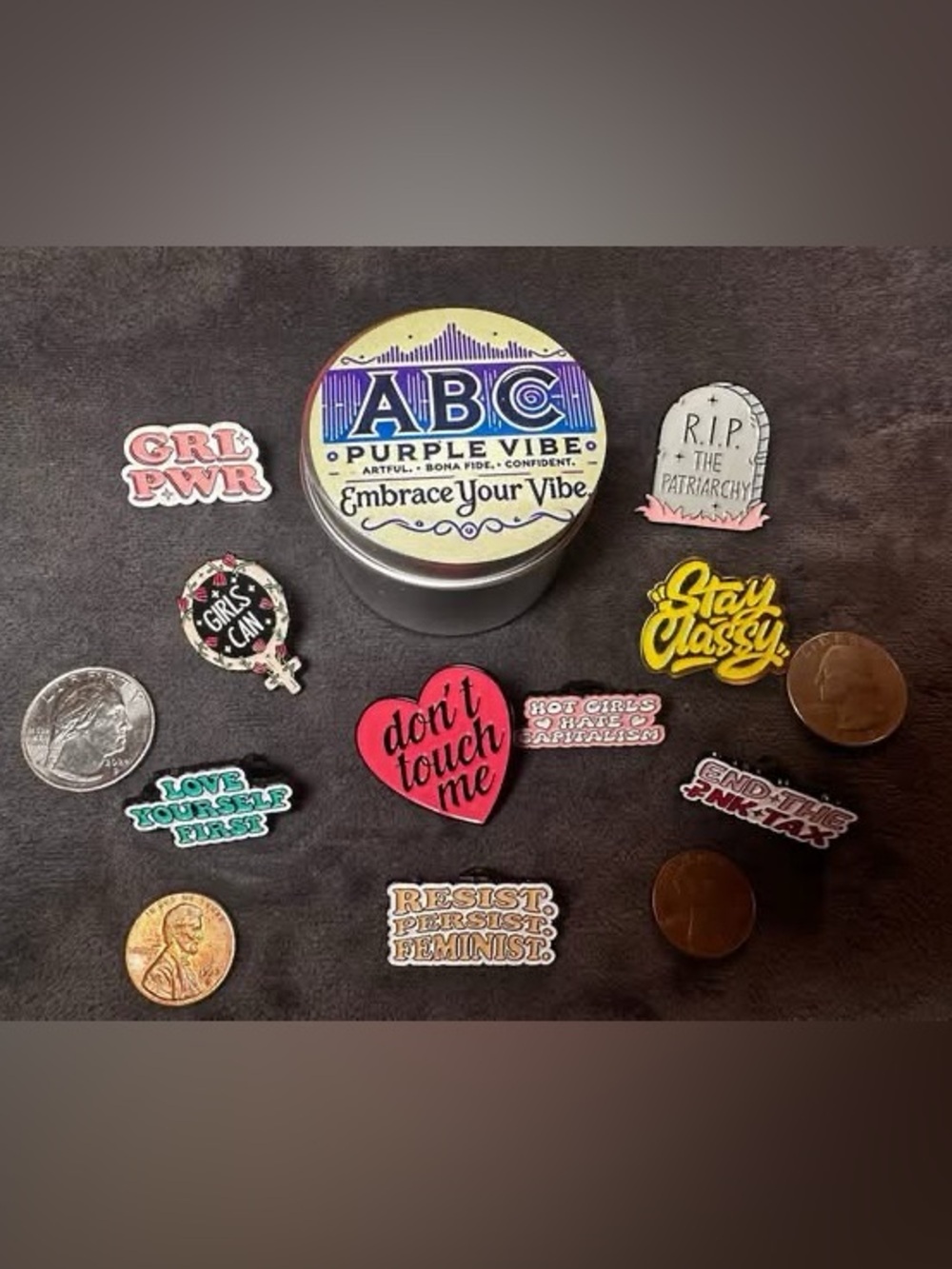 🩷♀ Feminist & 🌈 Pride Enamel Pins |Pronoun Self Love Bundle 21 set & mini candle - Picture 2 of 4